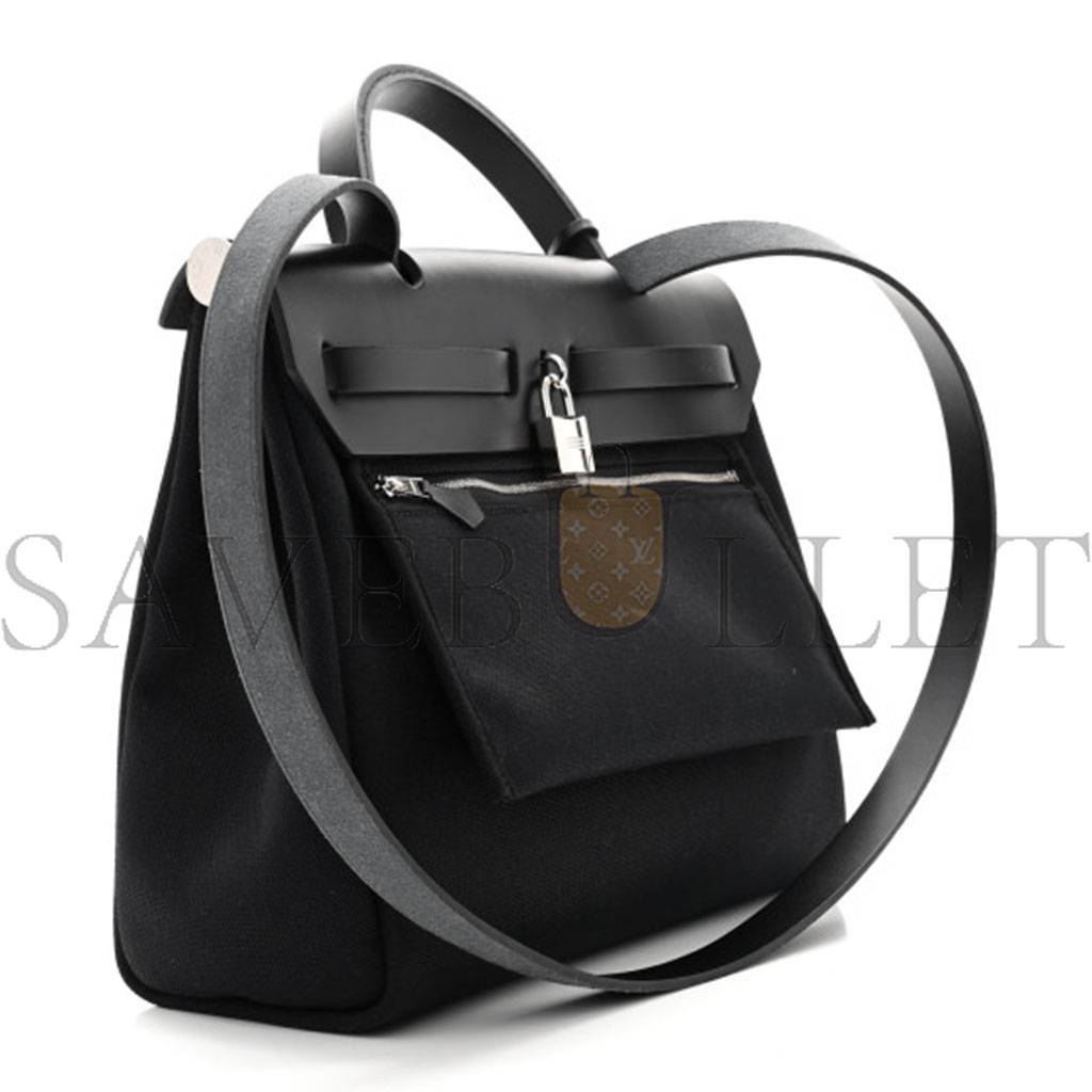 H**mes military toile vache hunter herbag zip pm 31 black (30*23*10cm)